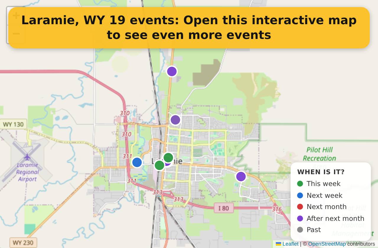 Map of events in Laramie, WY on the interactive EVENTULIST map