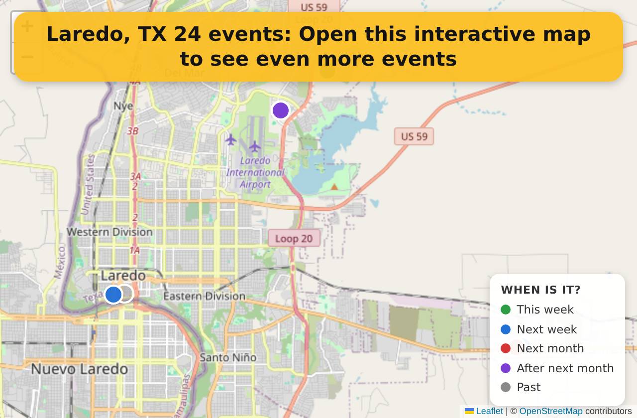 Map of events in Laredo, TX on the interactive EVENTULIST map