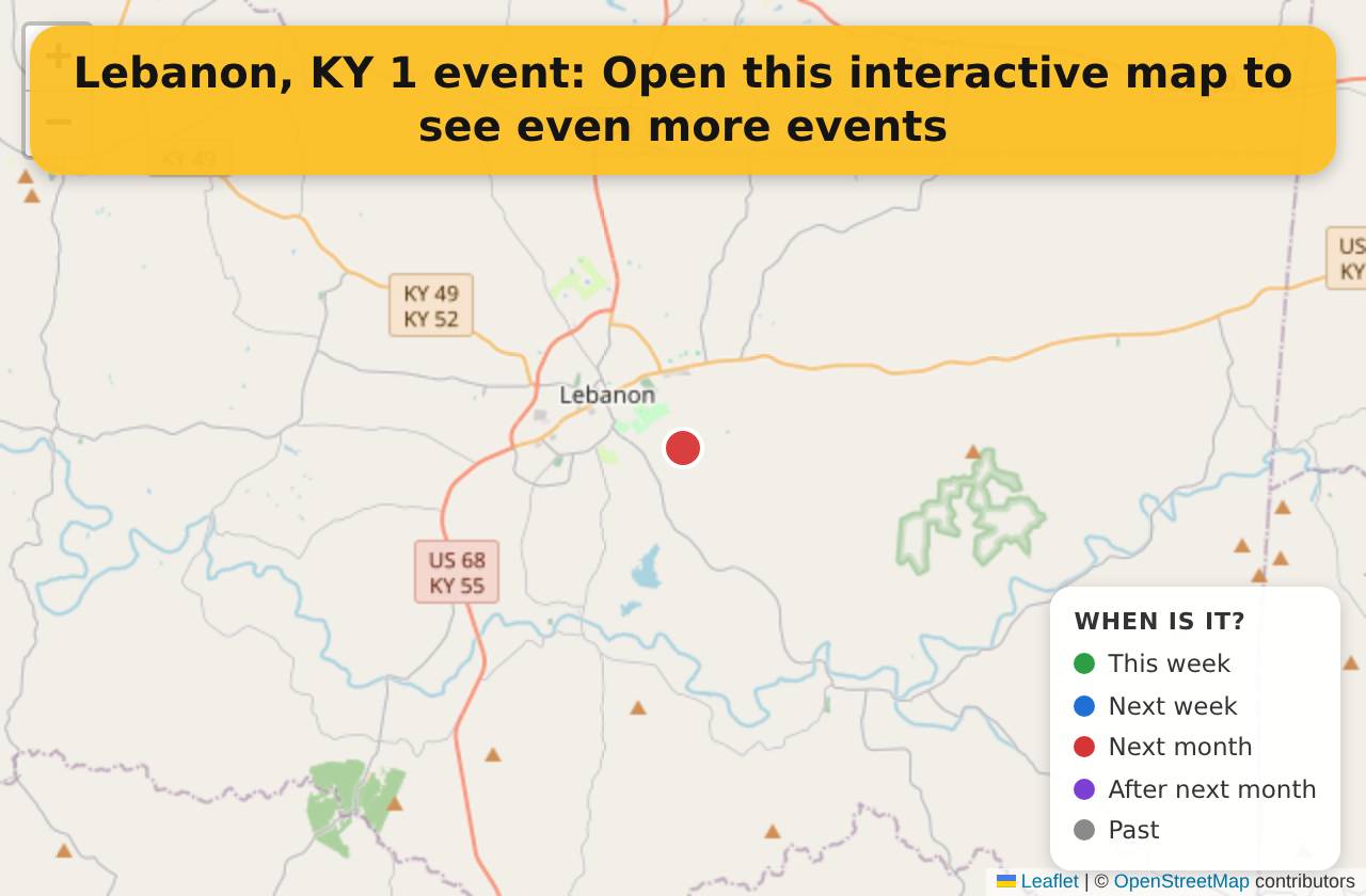 Map of events in Lebanon, KY on the interactive EVENTULIST map