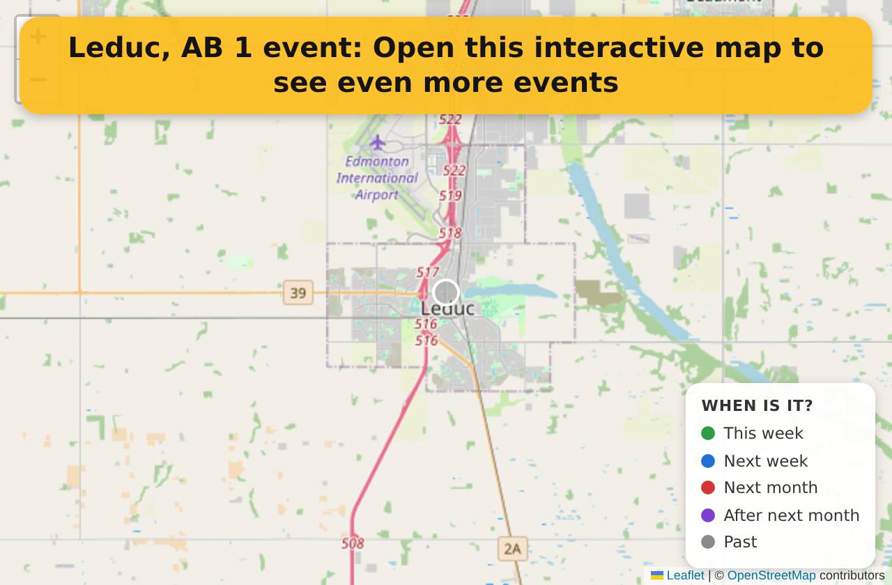 Map of events in Leduc, AB on the interactive EVENTULIST map