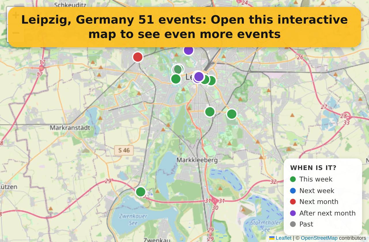 Map of events in Leipzig, Germany on the interactive EVENTULIST map