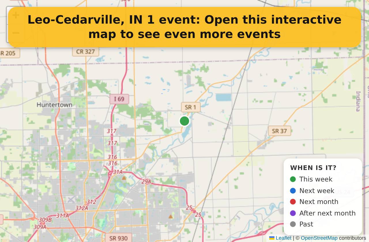 Map of events in Leo-Cedarville, IN on the interactive EVENTULIST map