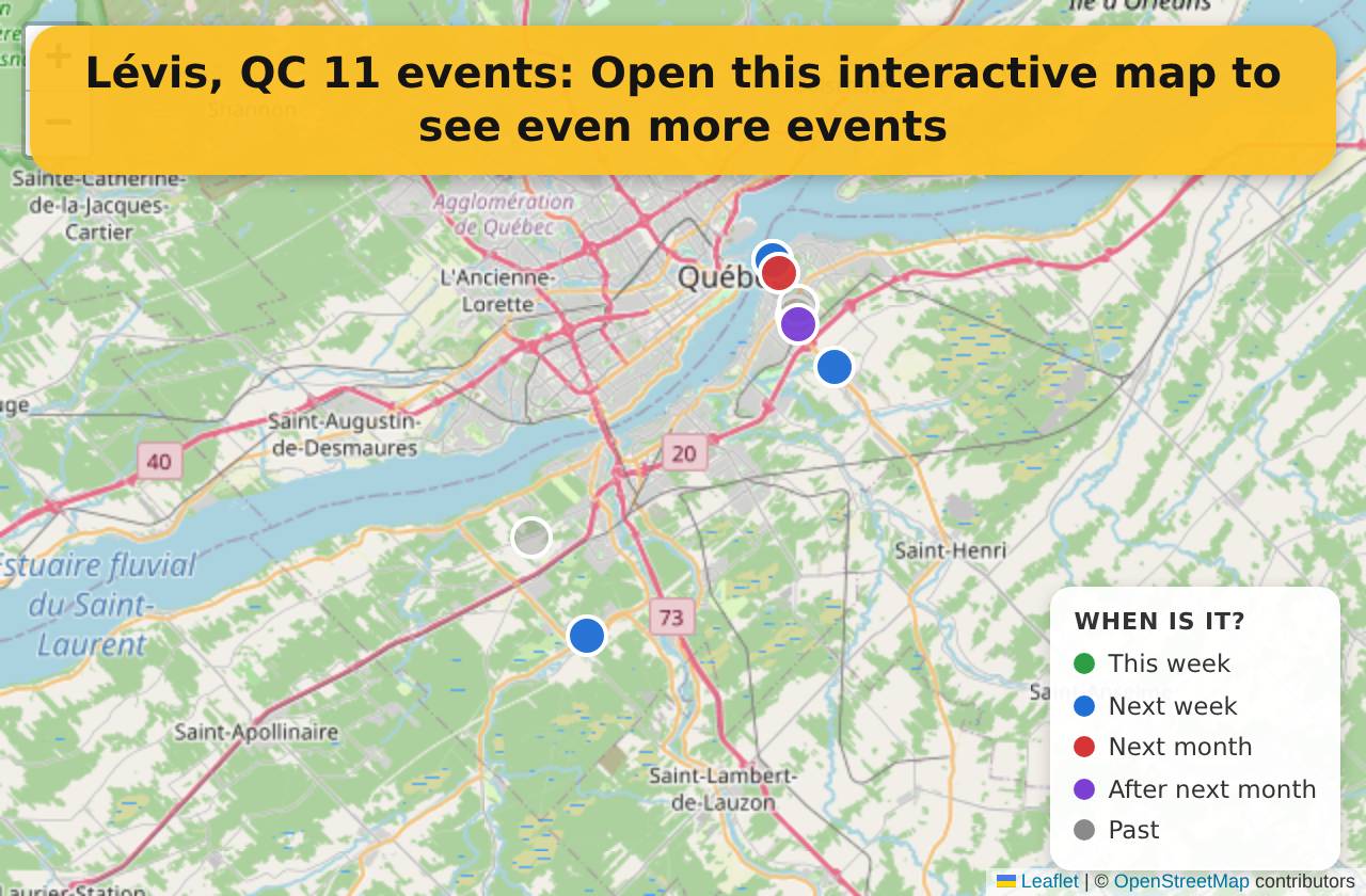 Map of events in Lévis, QC on the interactive EVENTULIST map