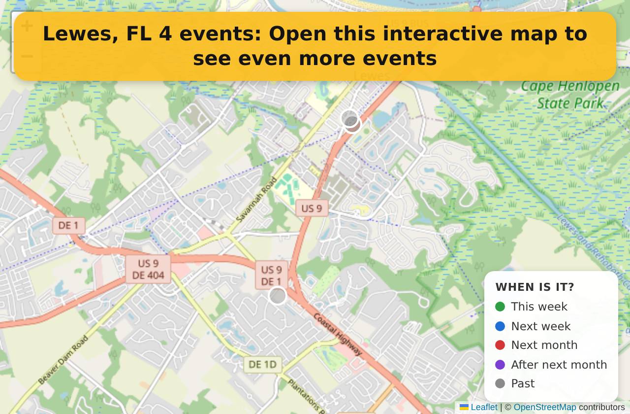 Map of events in Lewes, FL on the interactive EVENTULIST map