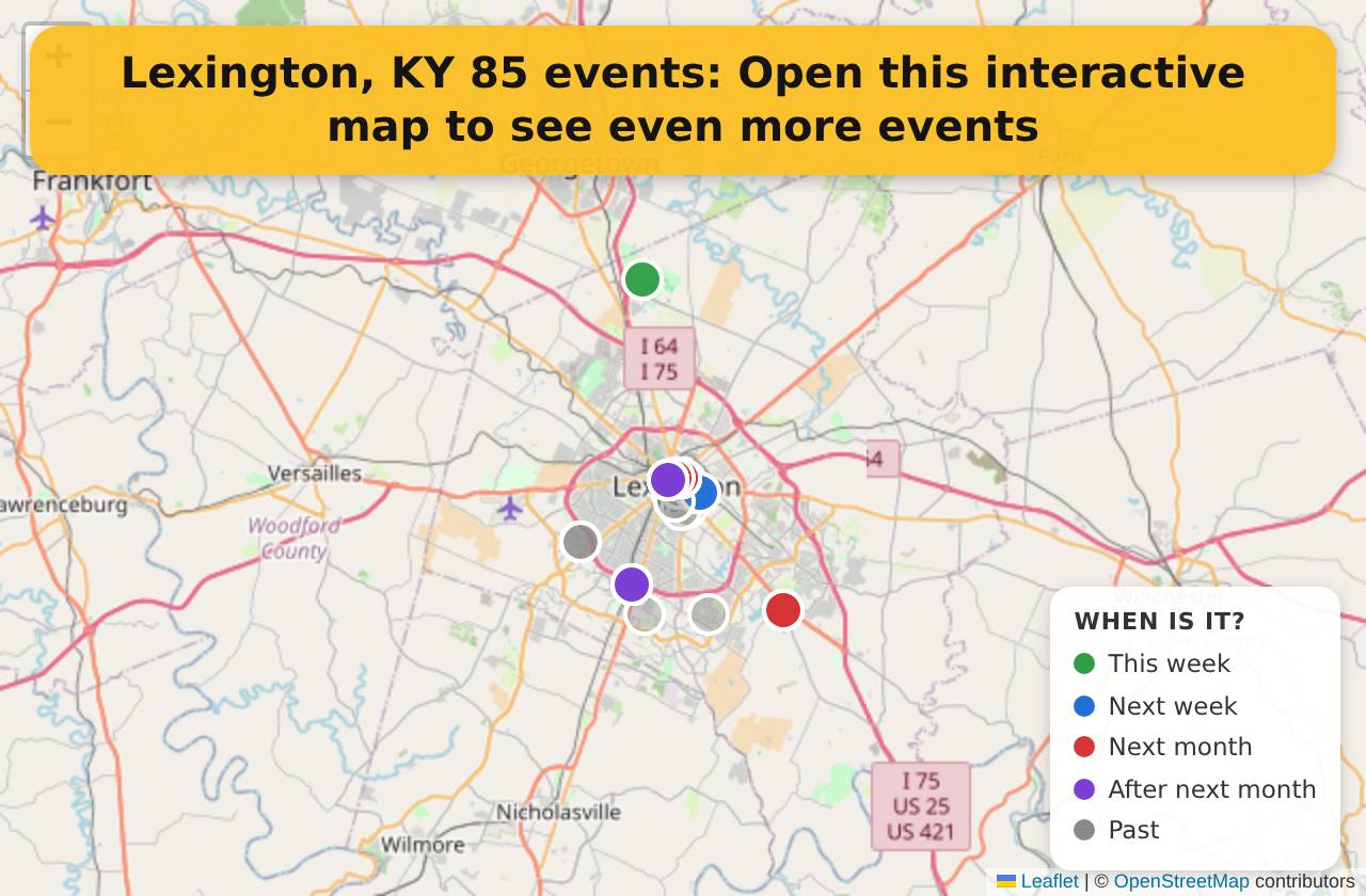 Map of events in Lexington, KY on the interactive EVENTULIST map