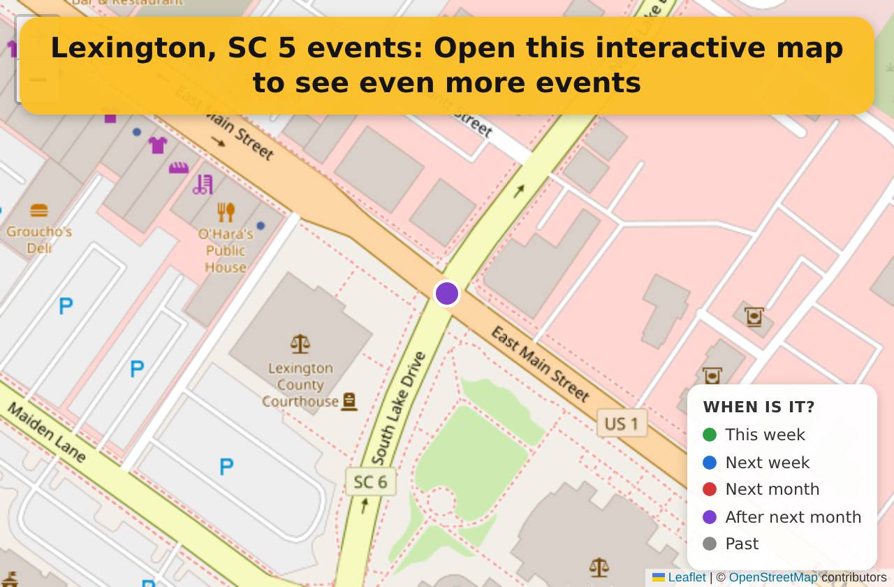 Map of events in Lexington, SC on the interactive EVENTULIST map