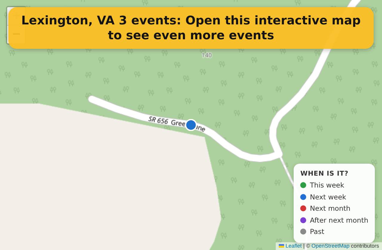 Map of events in Lexington, VA on the interactive EVENTULIST map