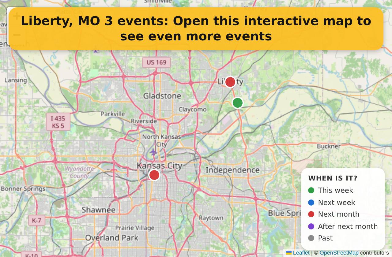 Map of events in Liberty, MO on the interactive EVENTULIST map