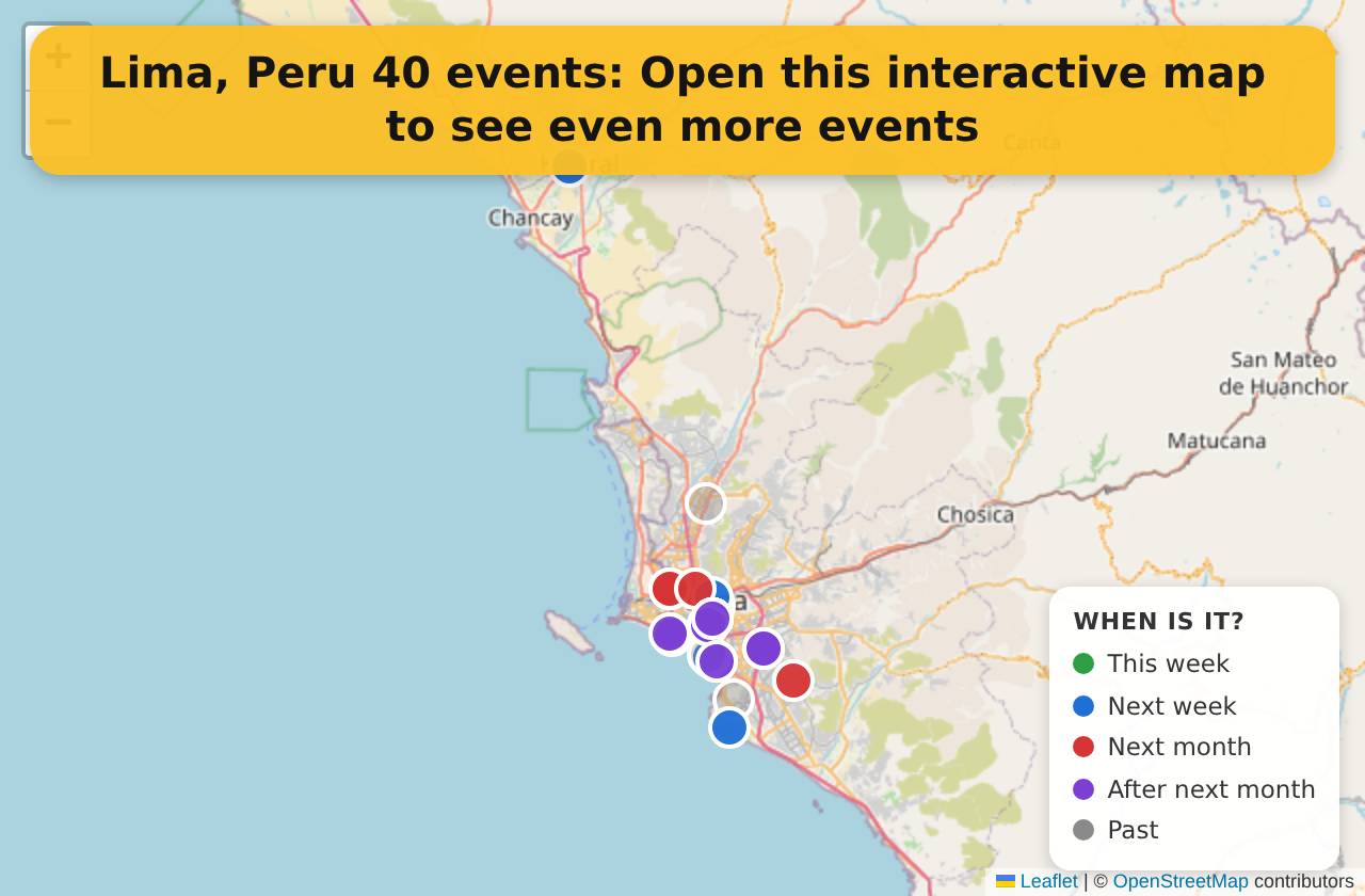 Map of events in Lima, Peru on the interactive EVENTULIST map
