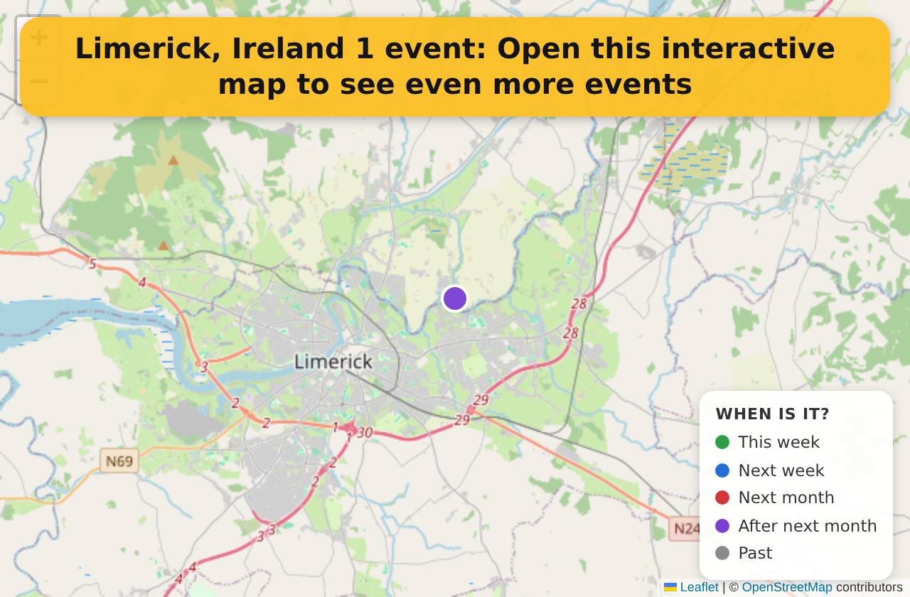 Map of events in Limerick, Ireland on the interactive EVENTULIST map