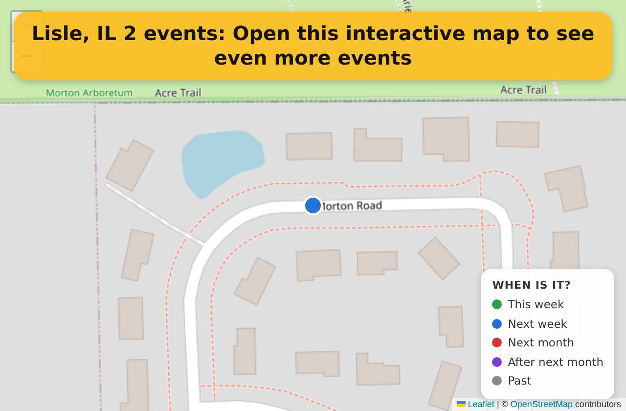 Map of events in Lisle, IL on the interactive EVENTULIST map
