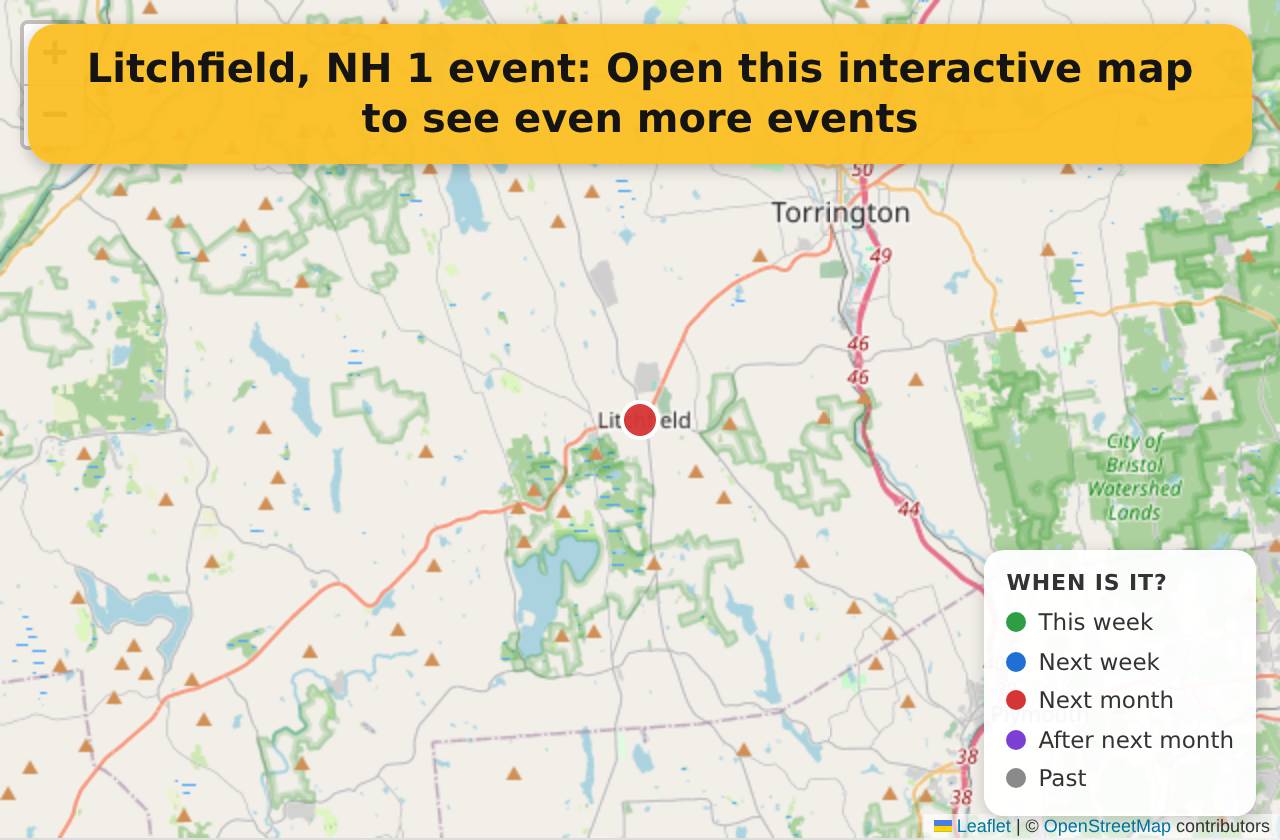 Map of events in Litchfield, NH on the interactive EVENTULIST map