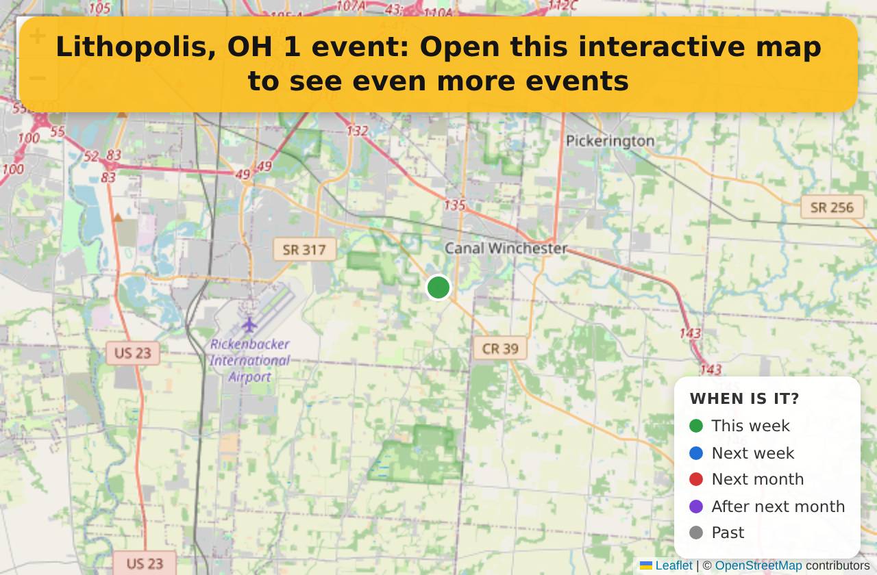 Map of events in Lithopolis, OH on the interactive EVENTULIST map