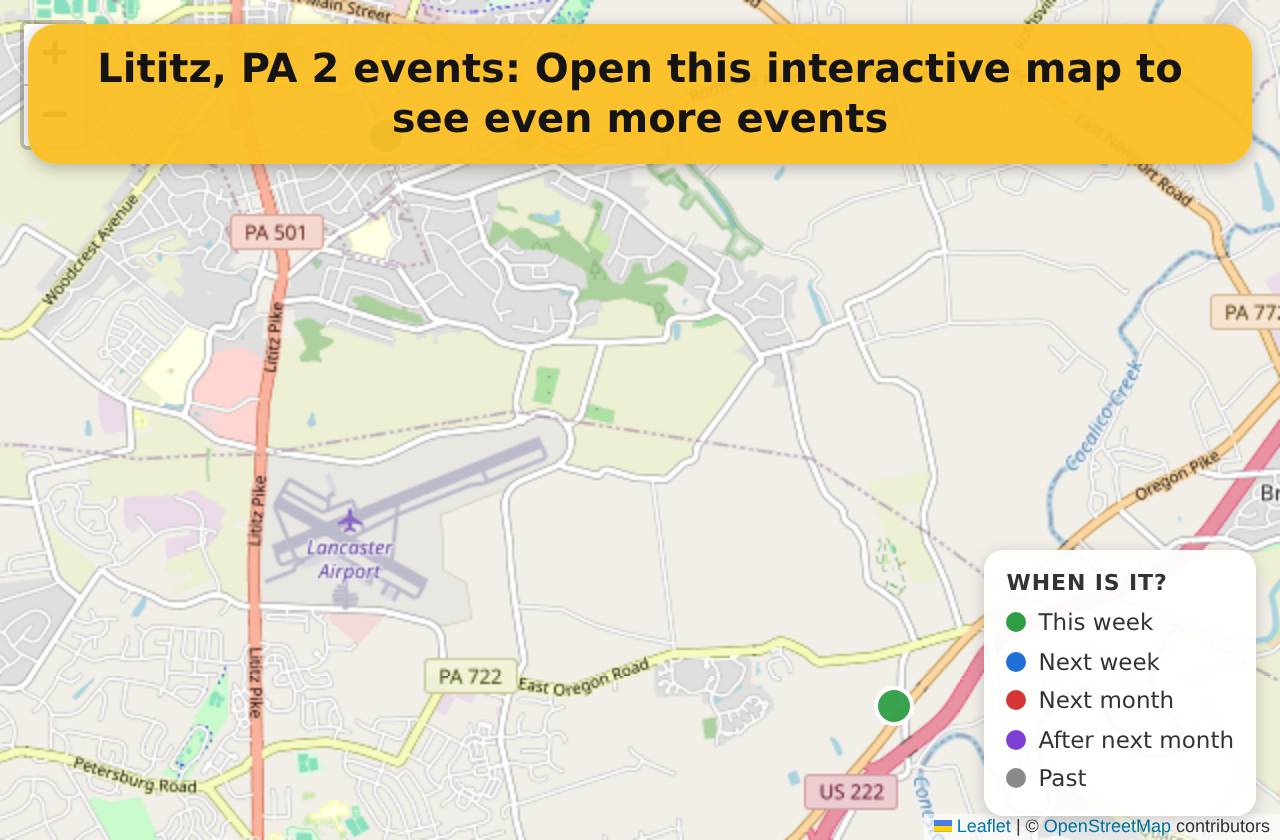 Map of events in Lititz, PA on the interactive EVENTULIST map