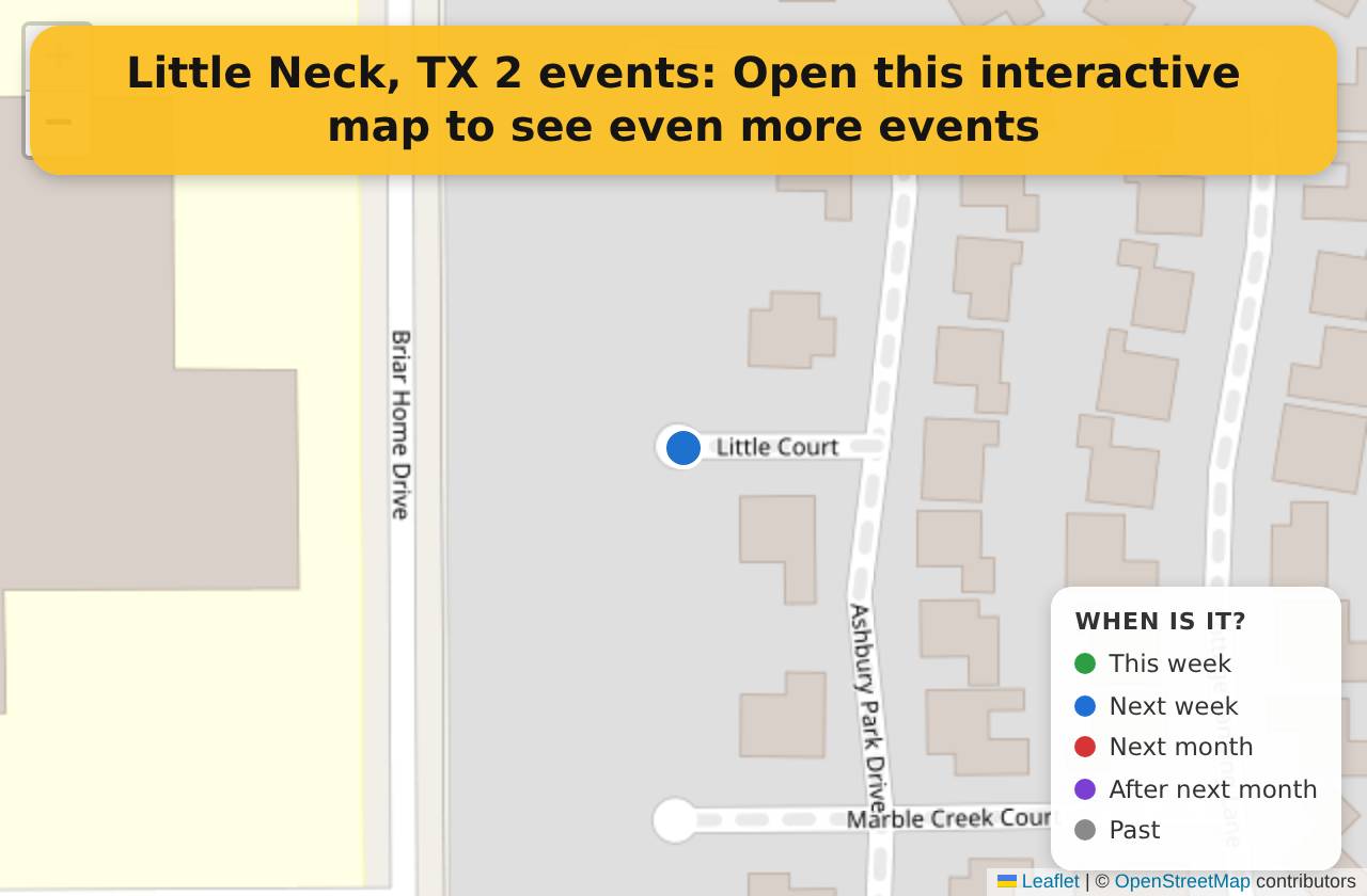 Map of events in Little Neck, TX on the interactive EVENTULIST map