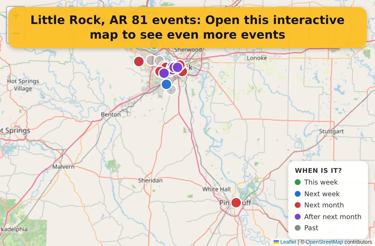 Map of events in Little Rock, AR on the interactive EVENTULIST map