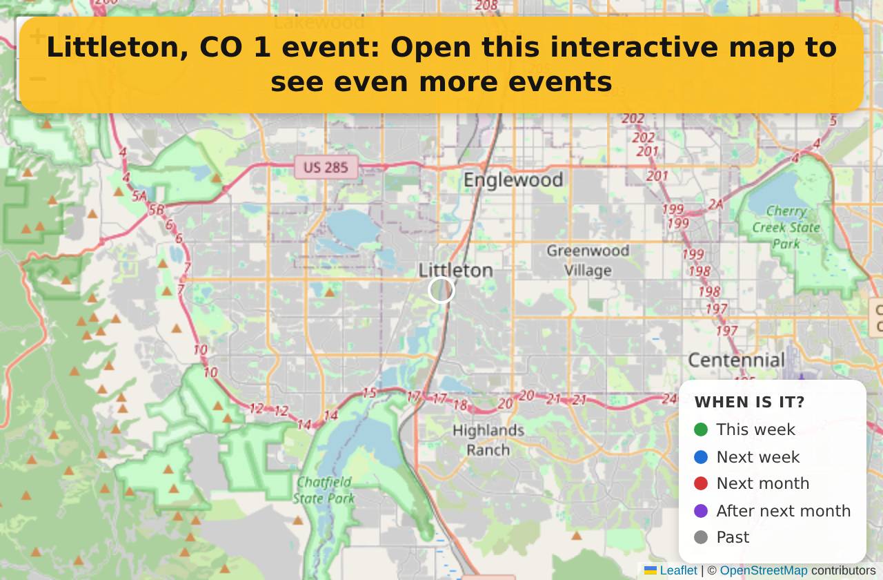 Map of events in Littleton, CO on the interactive EVENTULIST map