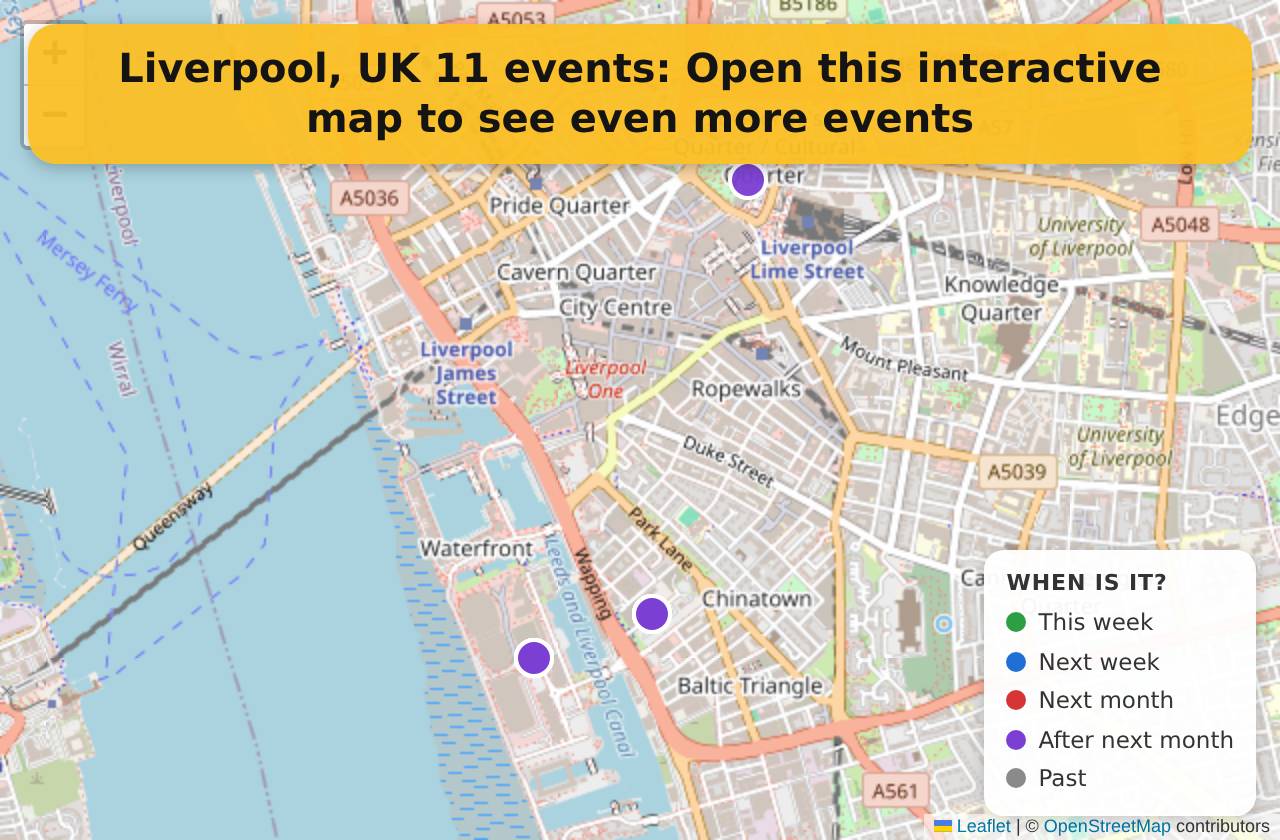Map of events in Liverpool, UK on the interactive EVENTULIST map