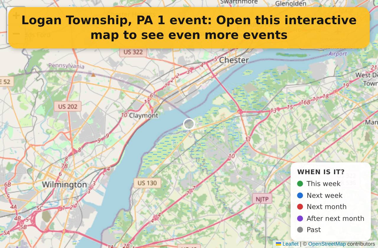 Map of events in Logan Township, PA on the interactive EVENTULIST map