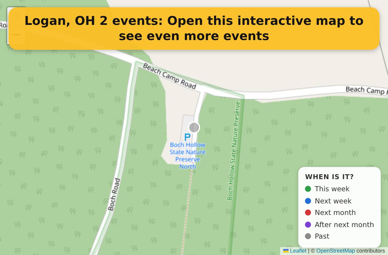 Map of events in Logan, OH on the interactive EVENTULIST map