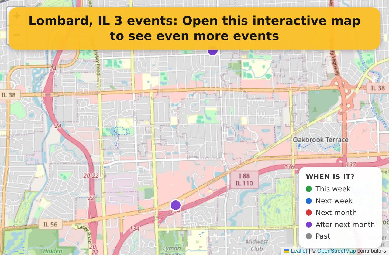 Map of events in Lombard, IL on the interactive EVENTULIST map