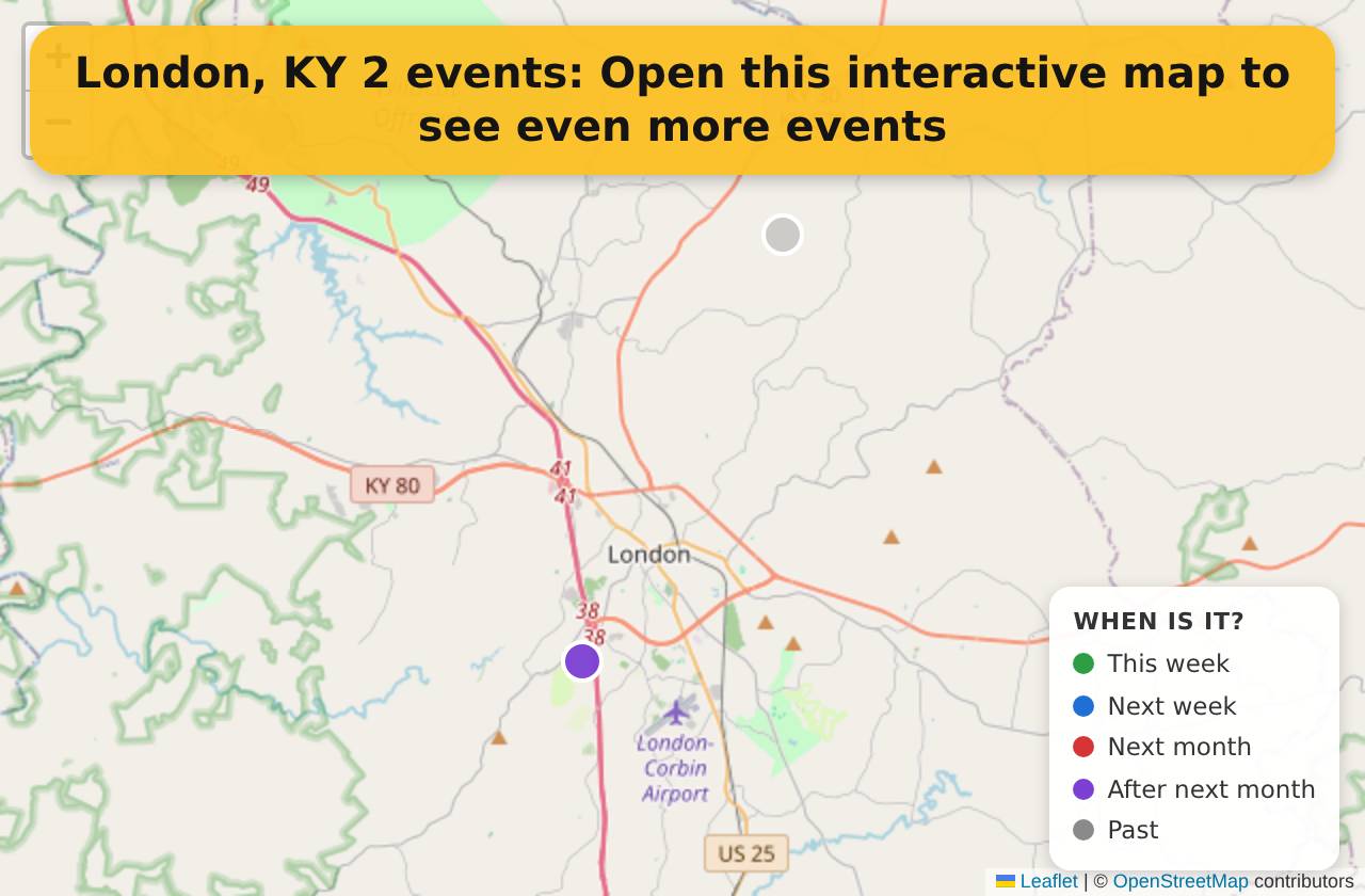 Map of events in London, KY on the interactive EVENTULIST map