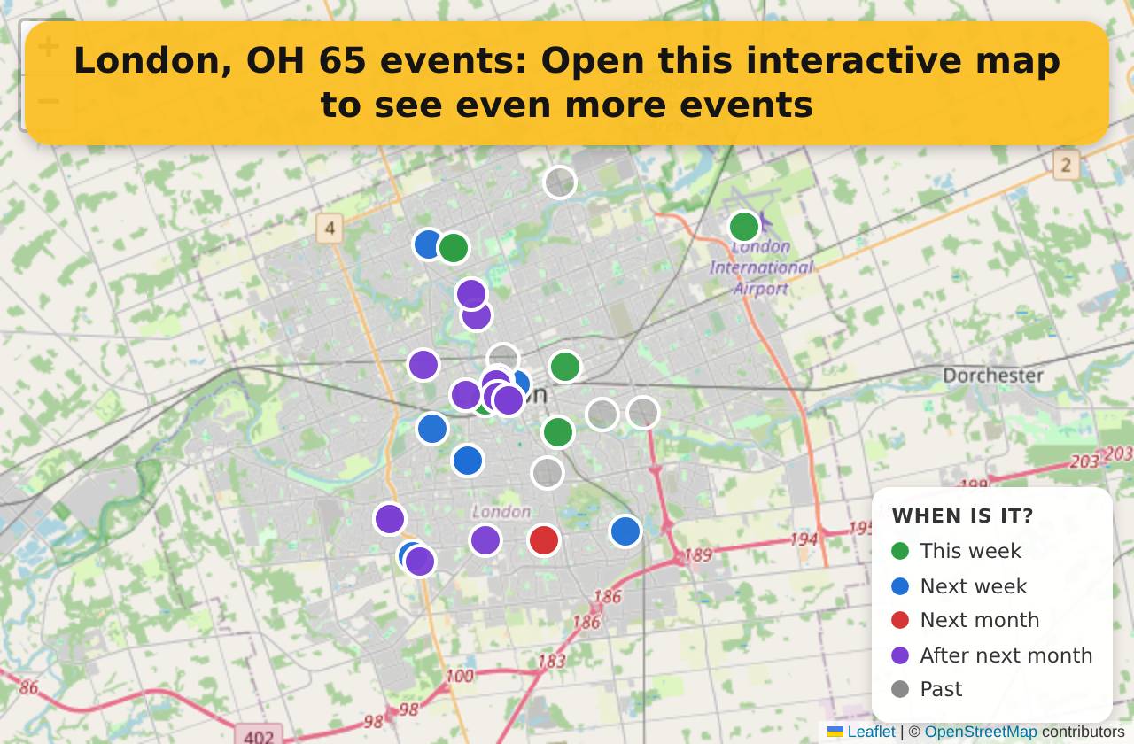 Map of events in London, OH on the interactive EVENTULIST map