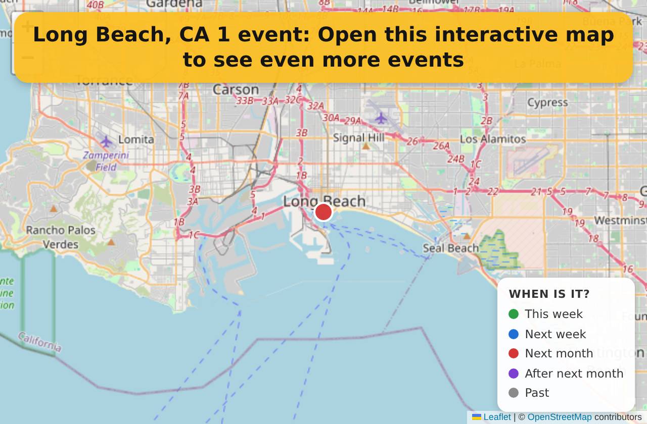 Map of events in Long Beach, CA on the interactive EVENTULIST map