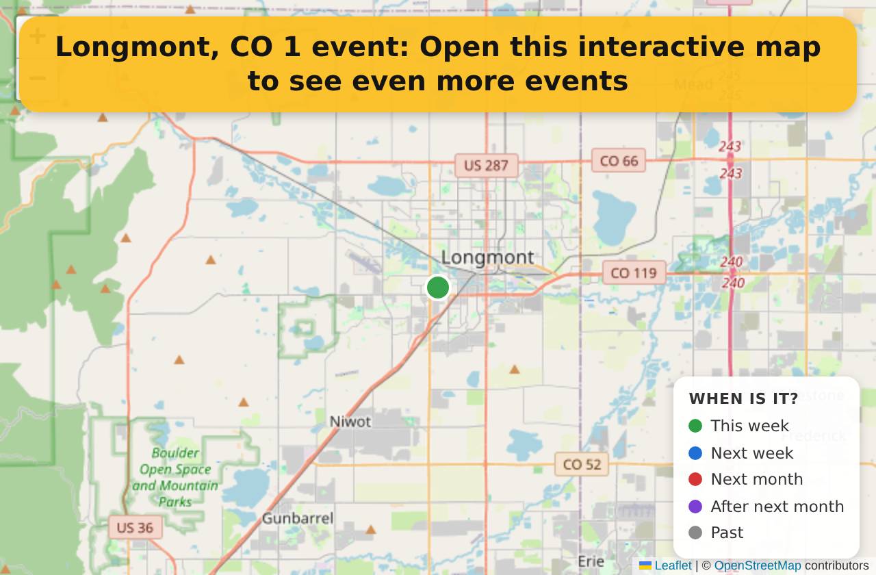 Map of events in Longmont, CO on the interactive EVENTULIST map