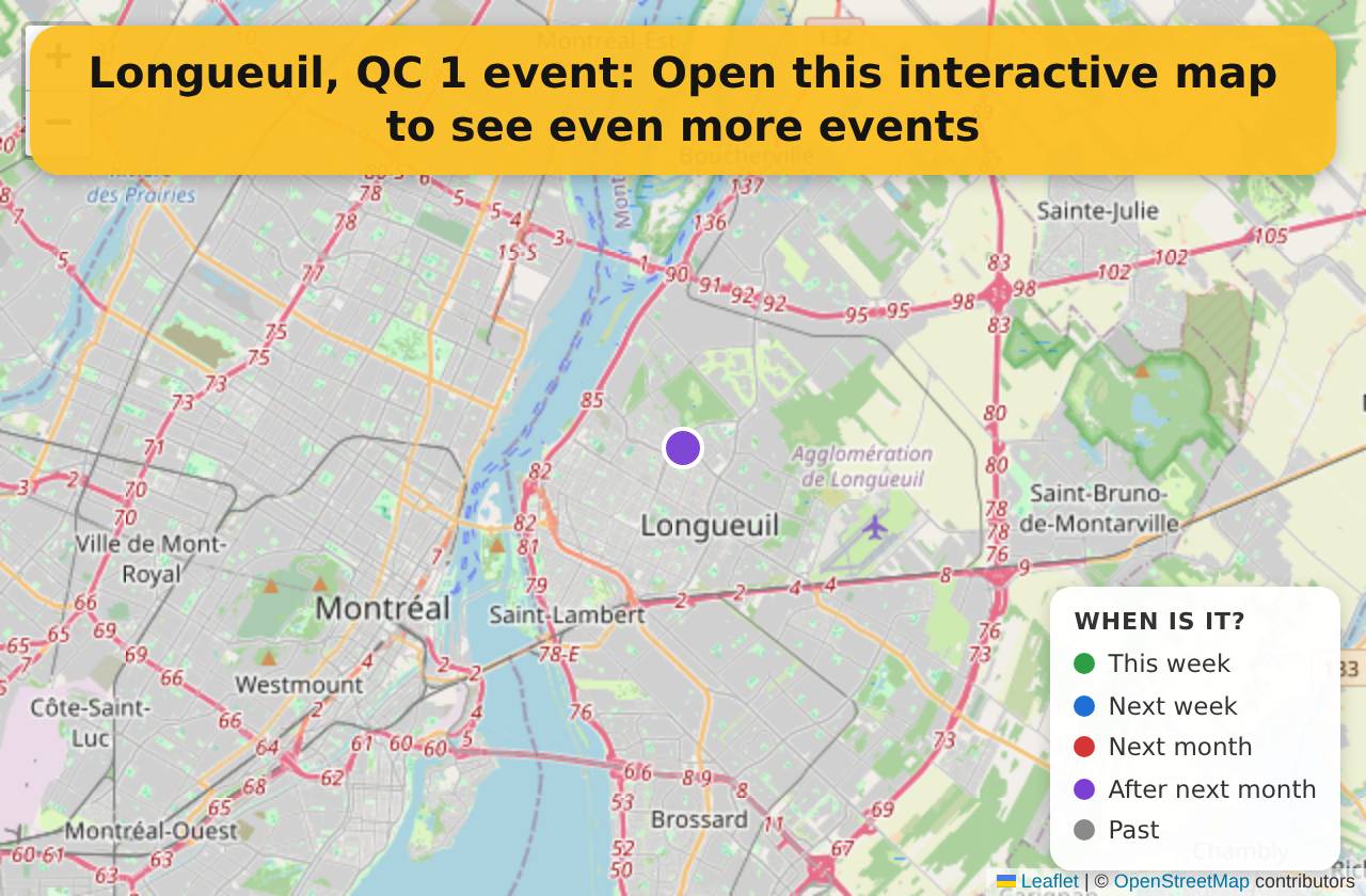 Map of events in Longueuil, QC on the interactive EVENTULIST map