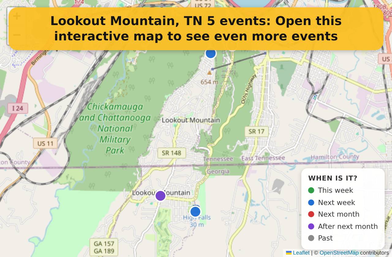 Map of events in Lookout Mountain, TN on the interactive EVENTULIST map