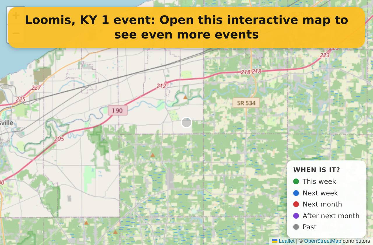 Map of events in Loomis, KY on the interactive EVENTULIST map
