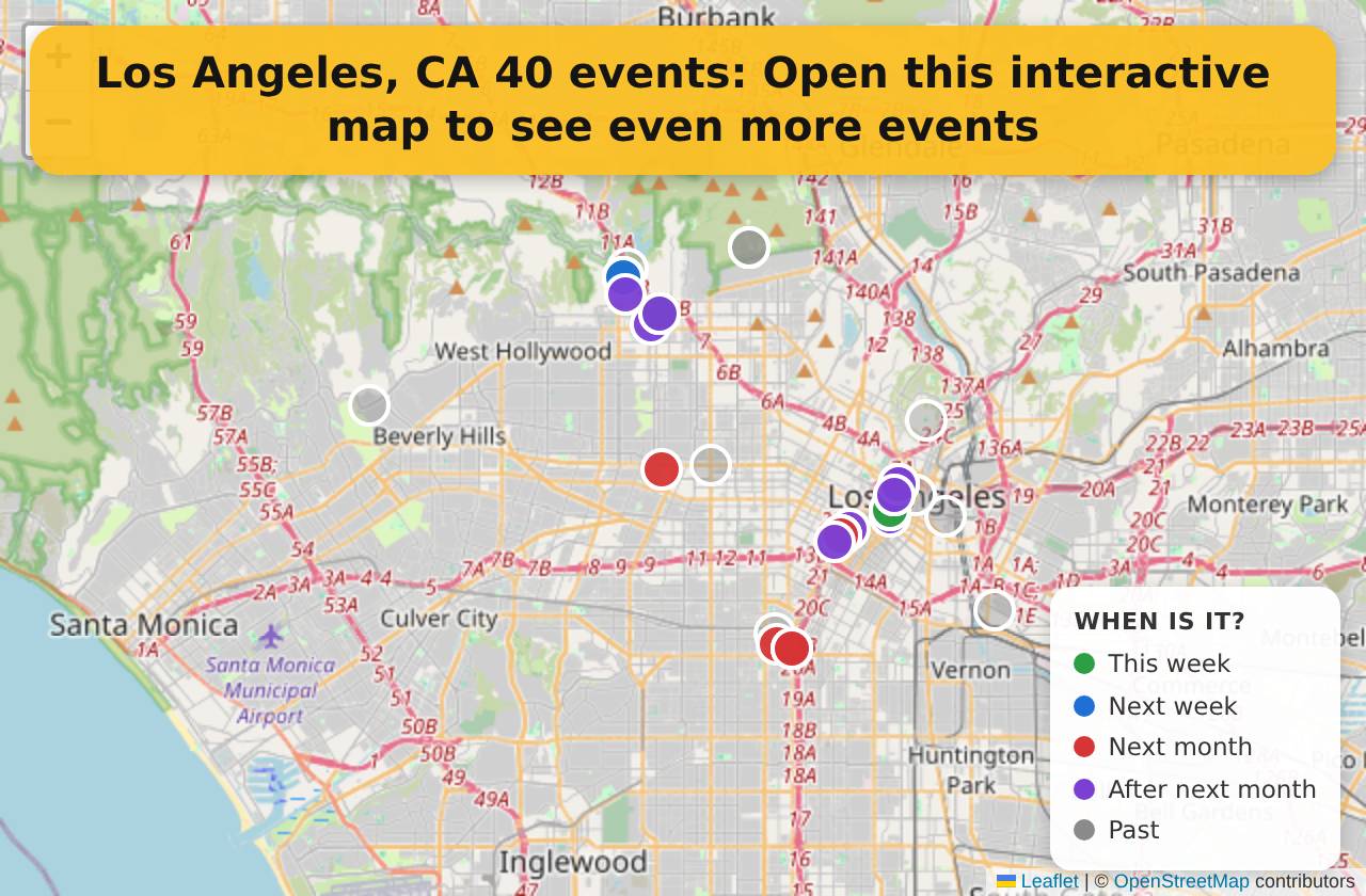 Map of events in Los Angeles, CA on the interactive EVENTULIST map
