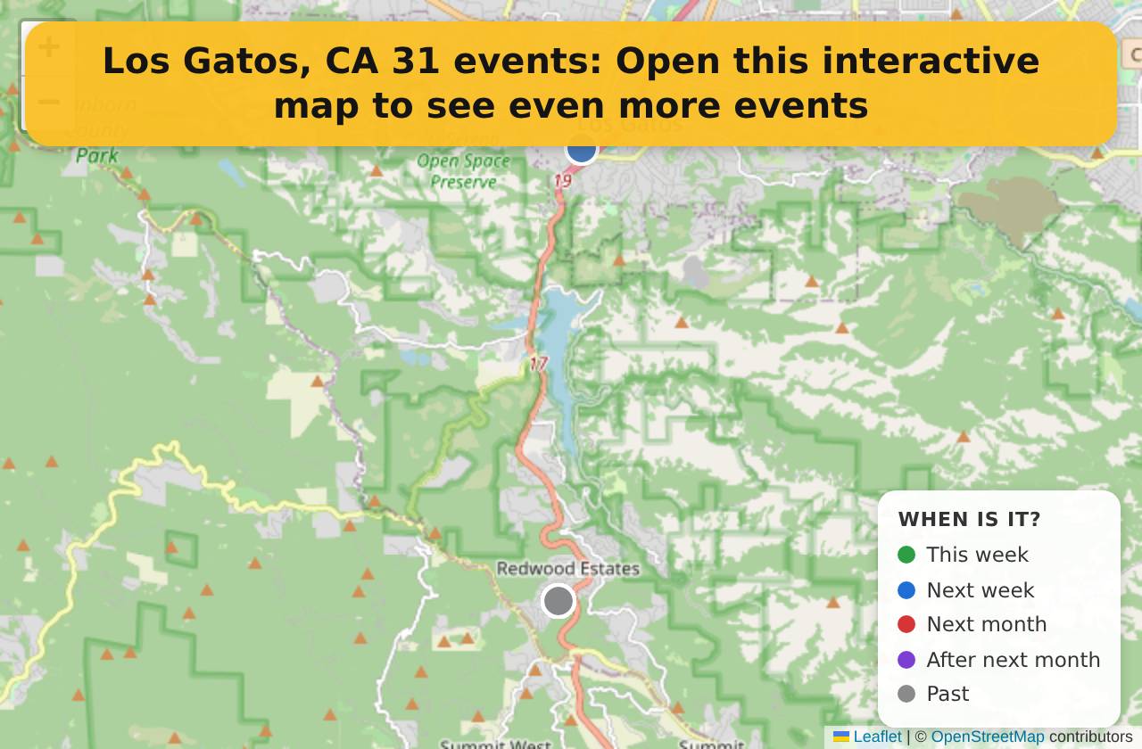 Map of events in Los Gatos, CA on the interactive EVENTULIST map