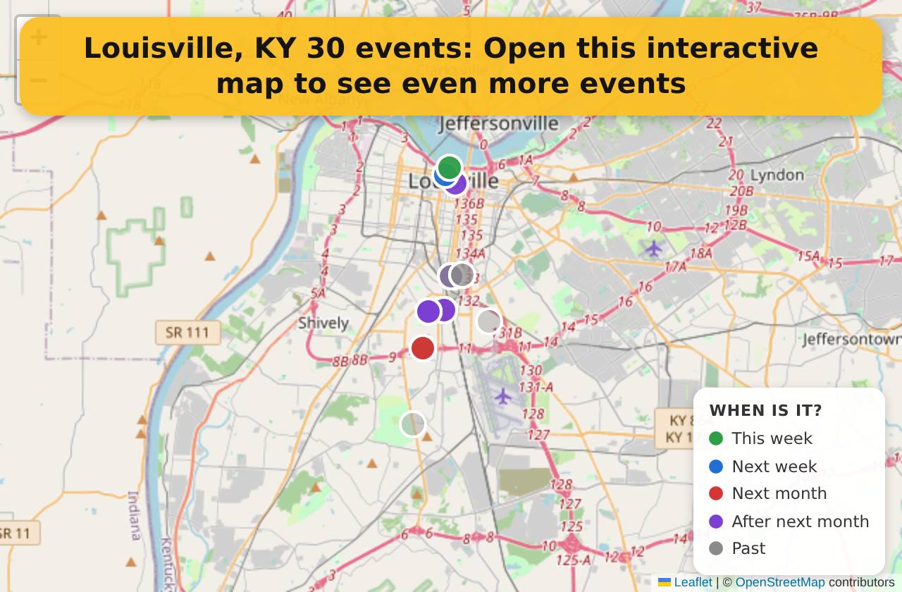 Map of events in Louisville, KY on the interactive EVENTULIST map