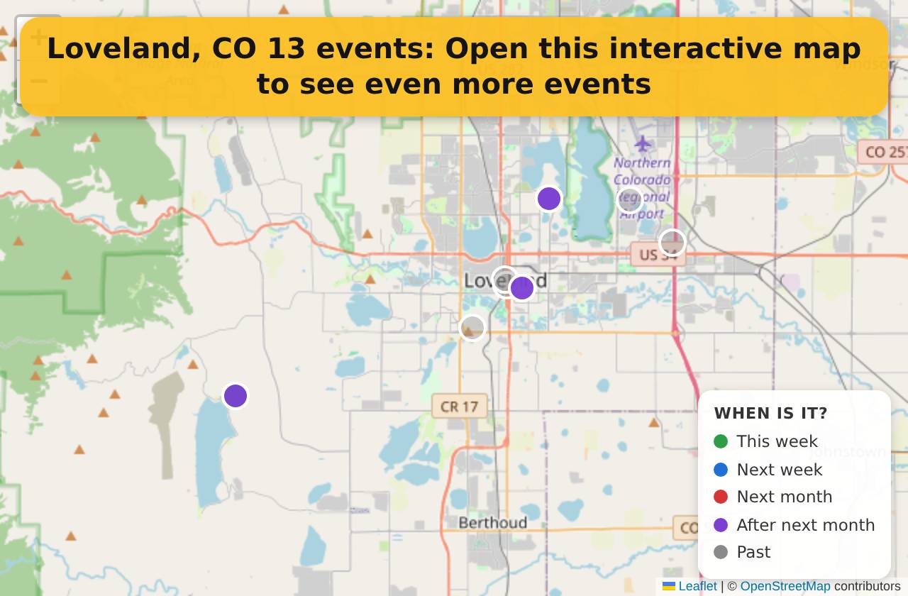 Map of events in Loveland, CO on the interactive EVENTULIST map