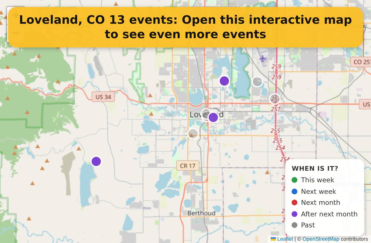 Map of events in Loveland, CO on the interactive EVENTULIST map