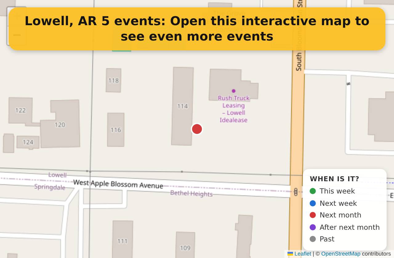 Map of events in Lowell, AR on the interactive EVENTULIST map