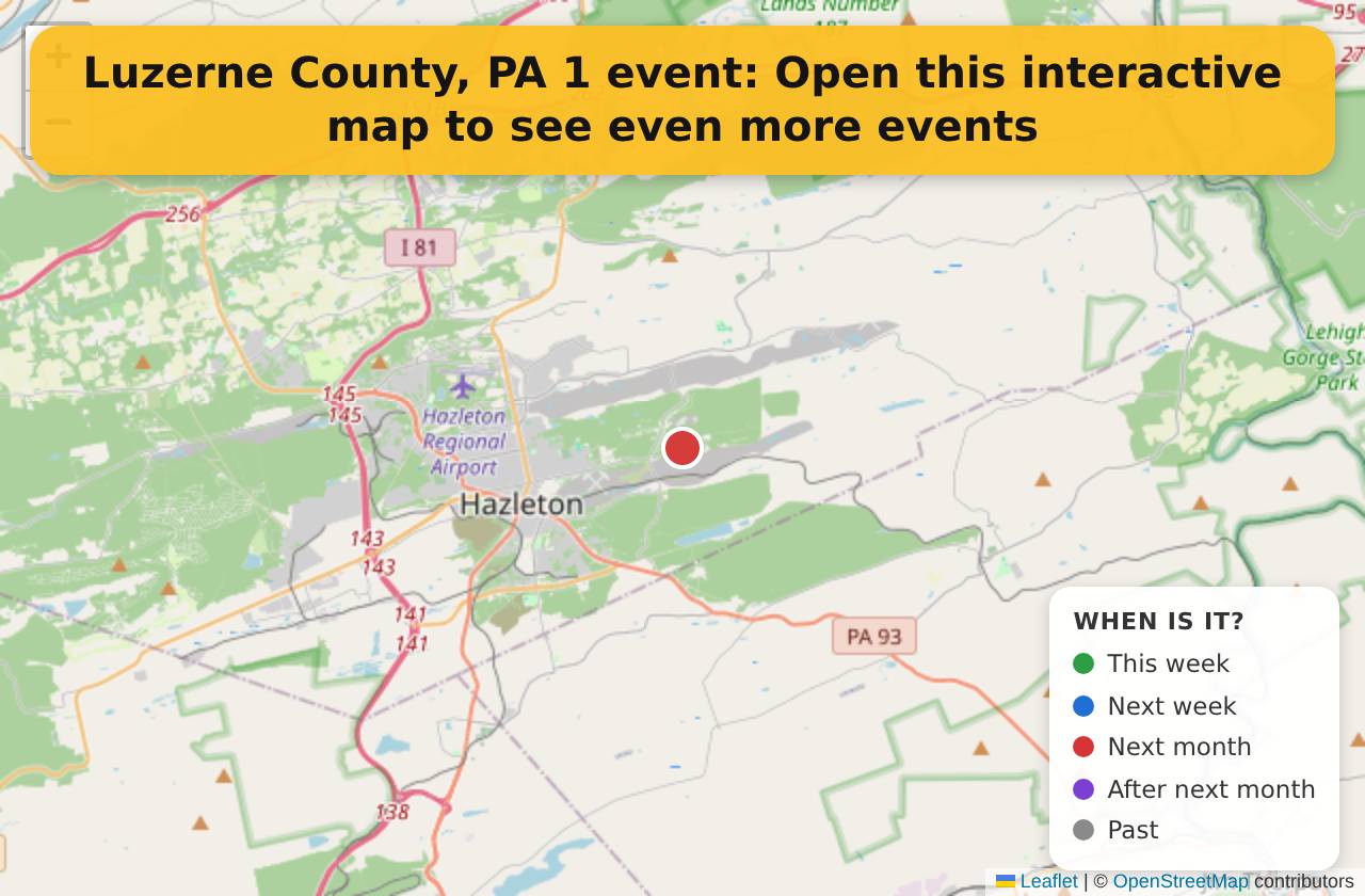 Map of events in Luzerne County, PA on the interactive EVENTULIST map