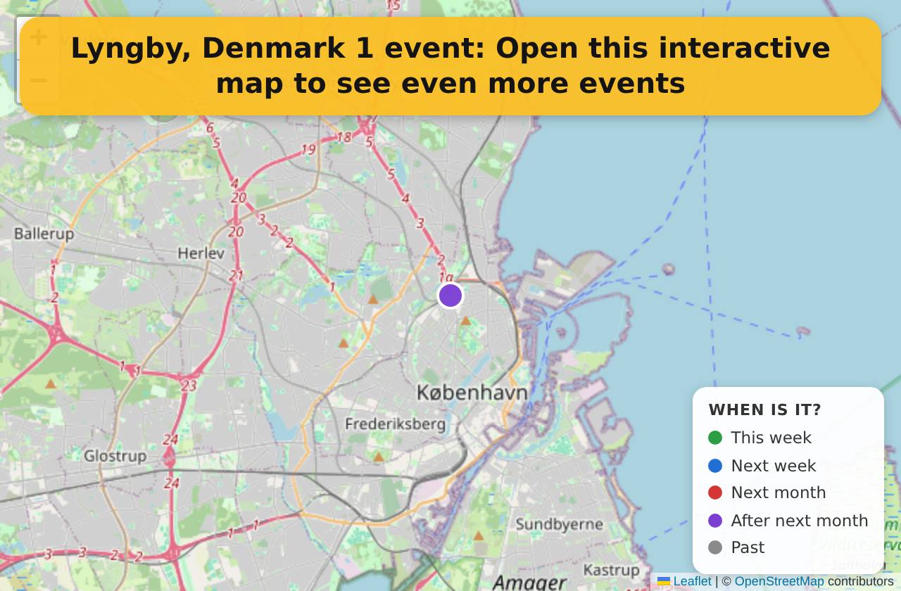 Map of events in Lyngby, Denmark on the interactive EVENTULIST map