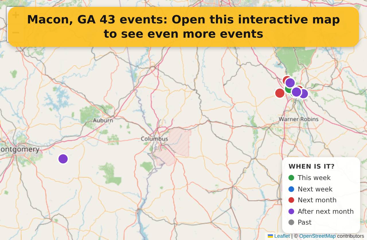 Map of events in Macon, GA on the interactive EVENTULIST map
