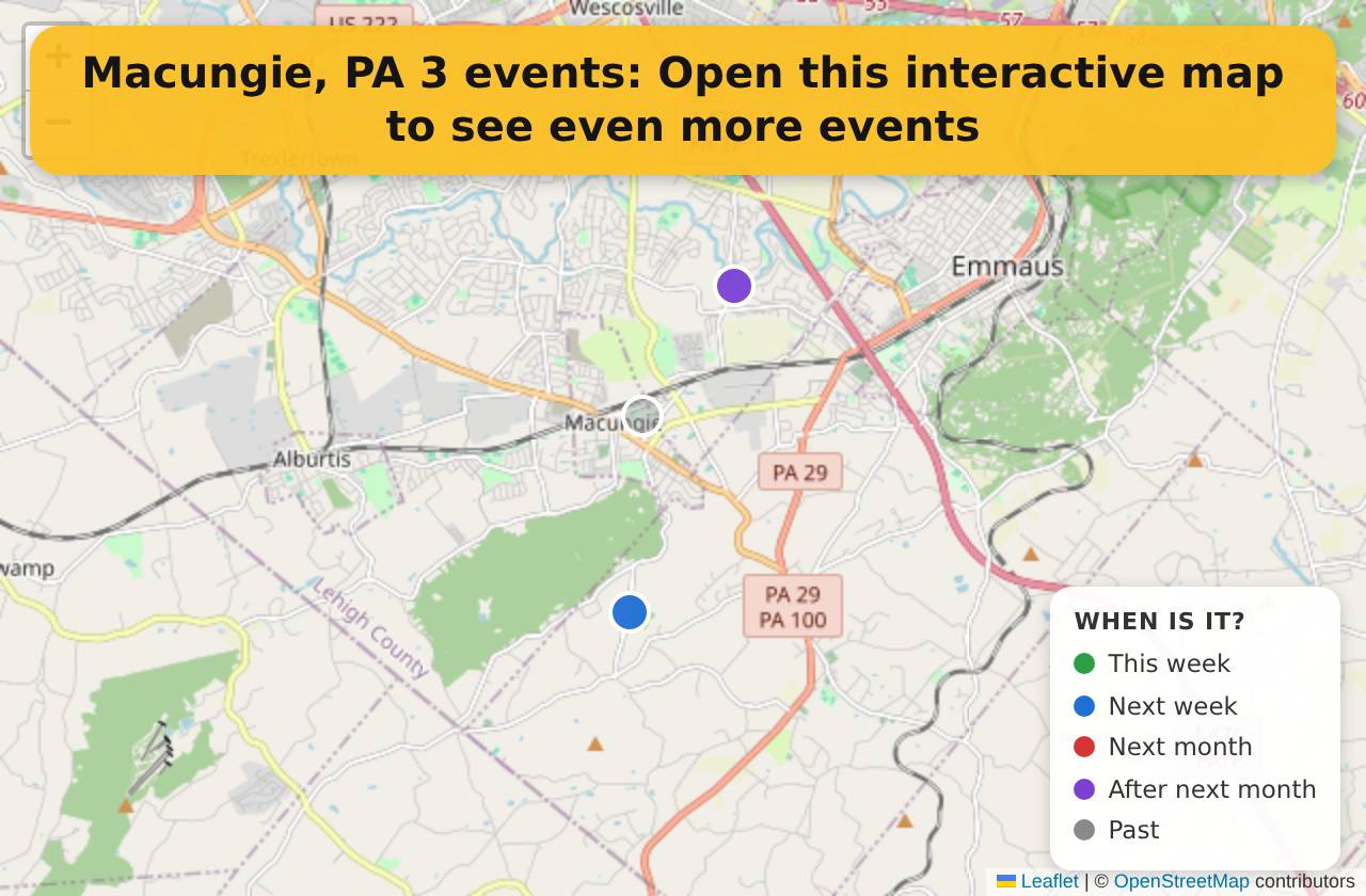Map of events in Macungie, PA on the interactive EVENTULIST map