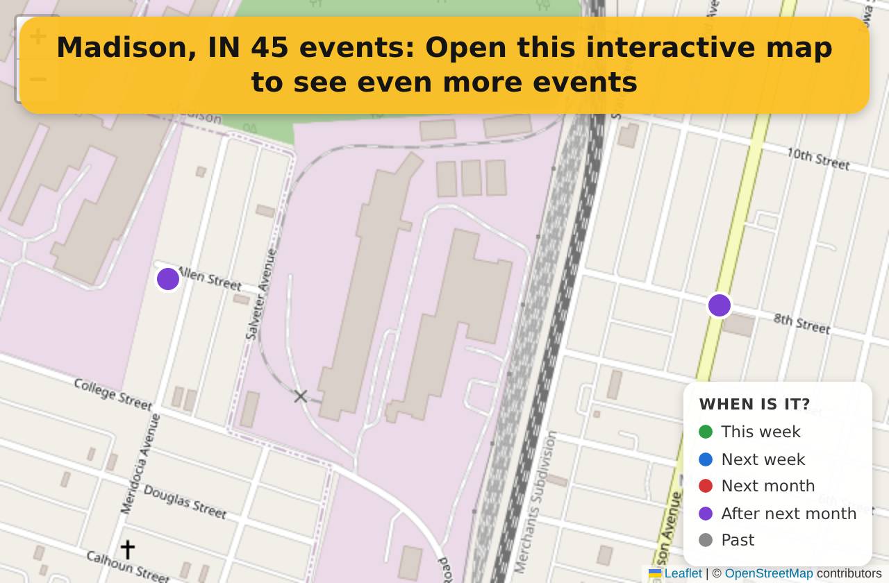 Map of events in Madison, IN on the interactive EVENTULIST map