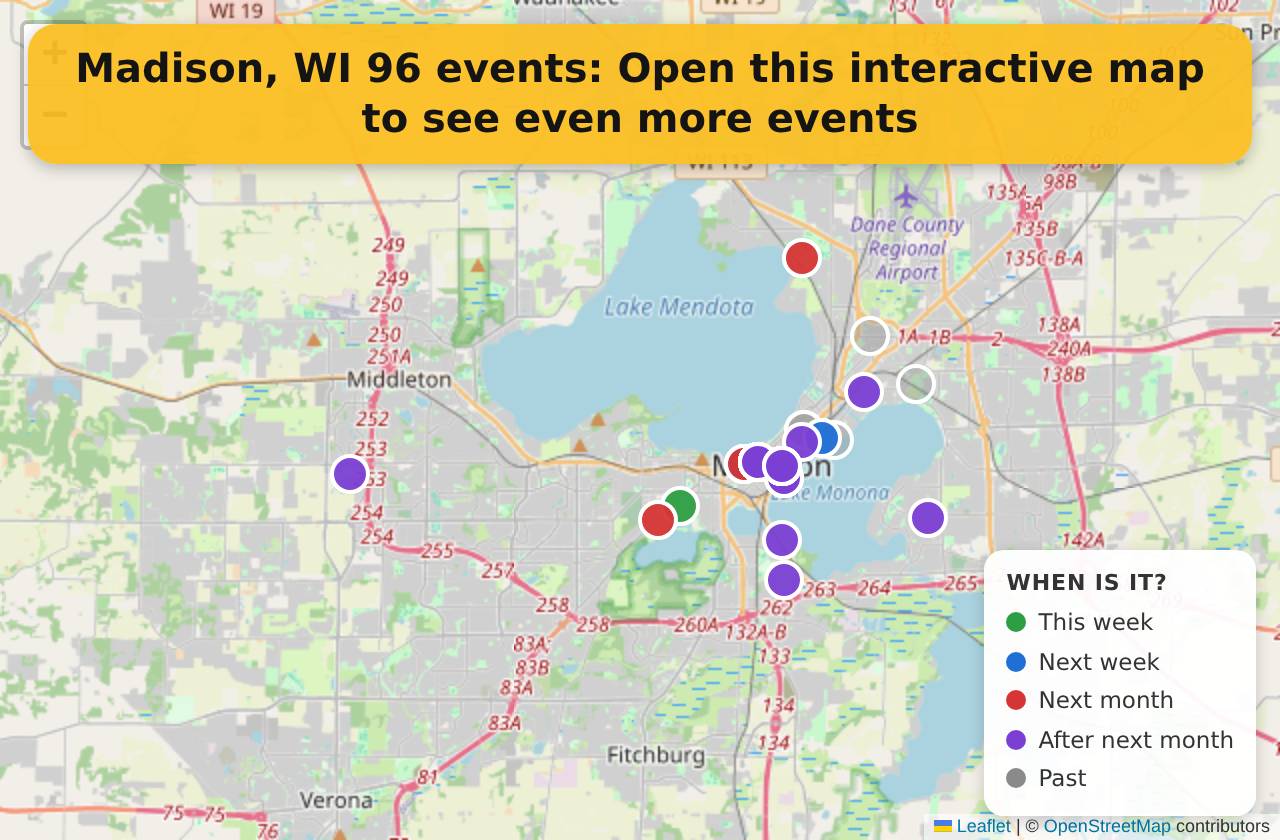Map of events in Madison, WI on the interactive EVENTULIST map