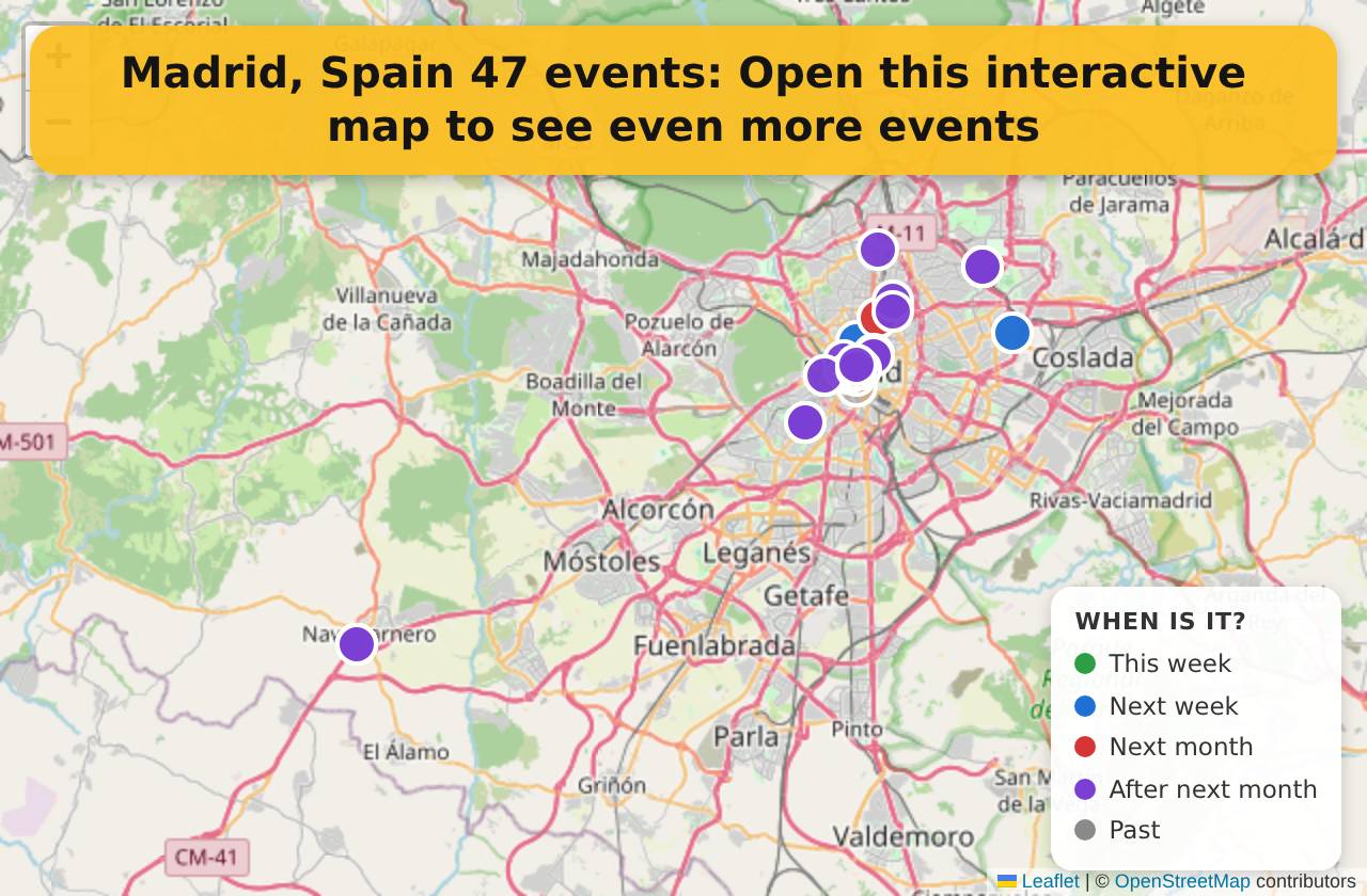 Map of events in Madrid, Spain on the interactive EVENTULIST map