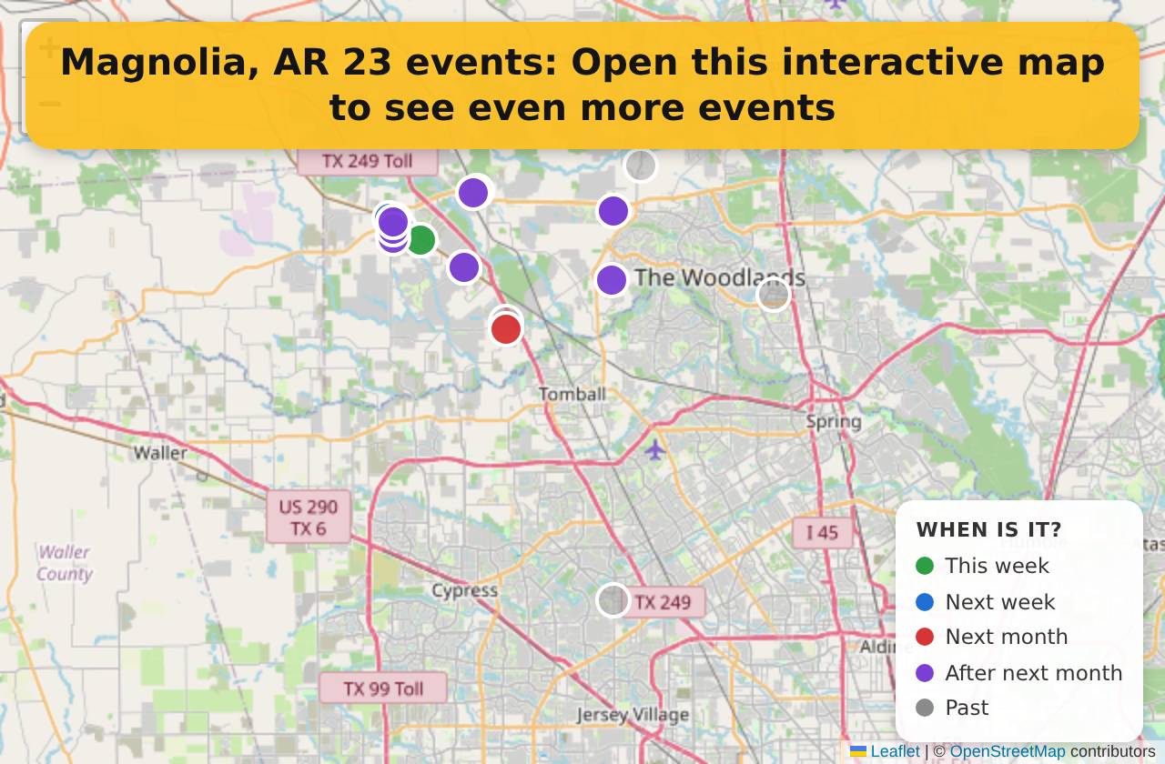 Map of events in Magnolia, AR on the interactive EVENTULIST map