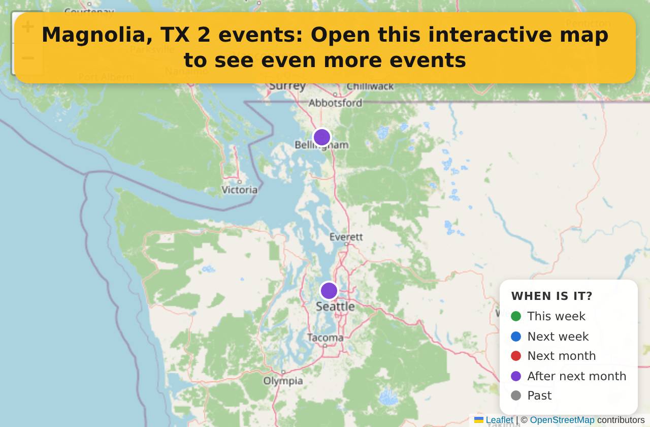 Map of events in Magnolia, TX on the interactive EVENTULIST map