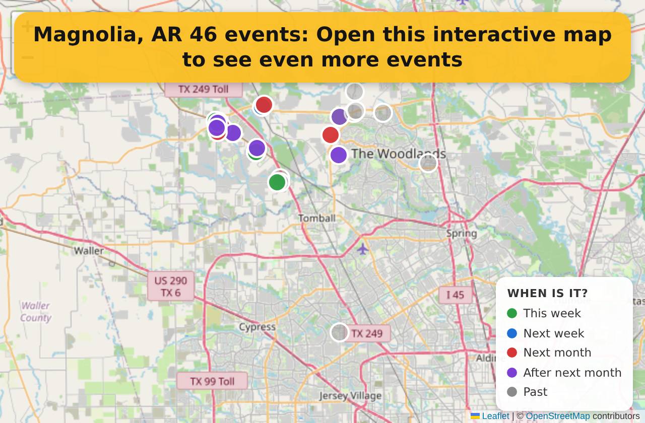 Map of events in Magnolia, AR on the interactive EVENTULIST map