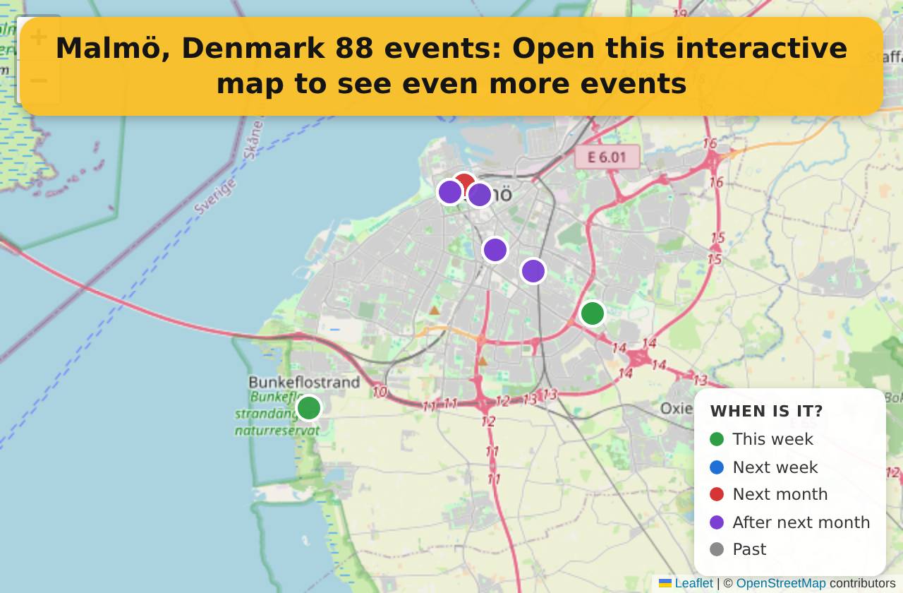 Map of events in Malmö, Denmark on the interactive EVENTULIST map