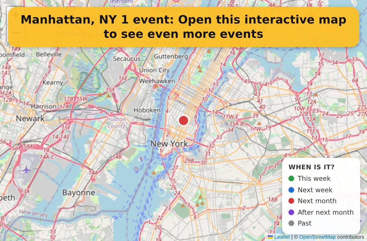 Map of events in Manhattan, NY on the interactive EVENTULIST map